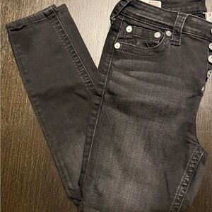 True Religion Women's Black Skinny Jeans with Signature Button Fly
